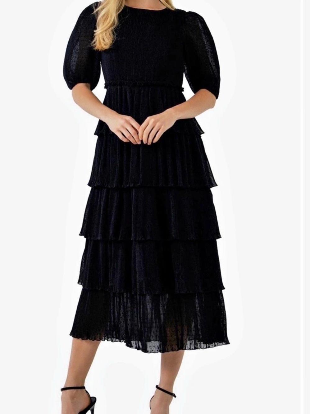 English Factory Tiered Midi Dress in Black Size Medium Like New